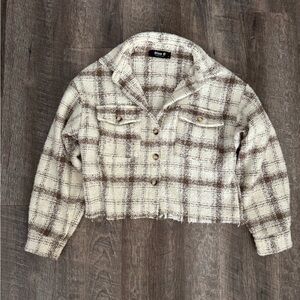 Plaid Button-Up Jacket in Cream and Brown